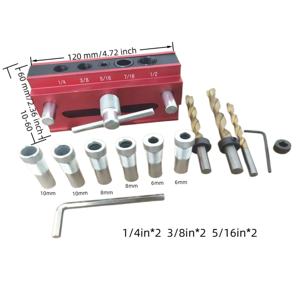 Aluminum Alloy Jig Precision Woodworking Tool Red Hand Tool Set Engraved Center Lines For Accuracy For Furniture Assembly
