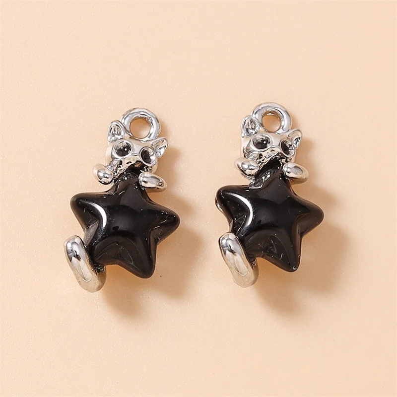 Leslie 5 Stück 10*18mm Niedliche Kawaii Kristall-Stern-Katzen-Anhänger für DIY Ohrringe Halskette Armband Schmuckherstellung Zubehör – Detail 10