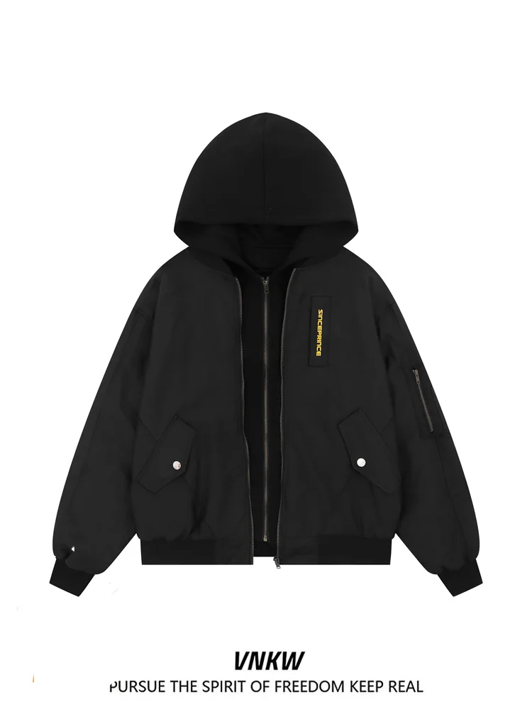 

Retro American Cleanfit Flight Hooded Jaet ex Autumn Winter Trendy Brand Fake Two-Piece Workwear ort Outerwear