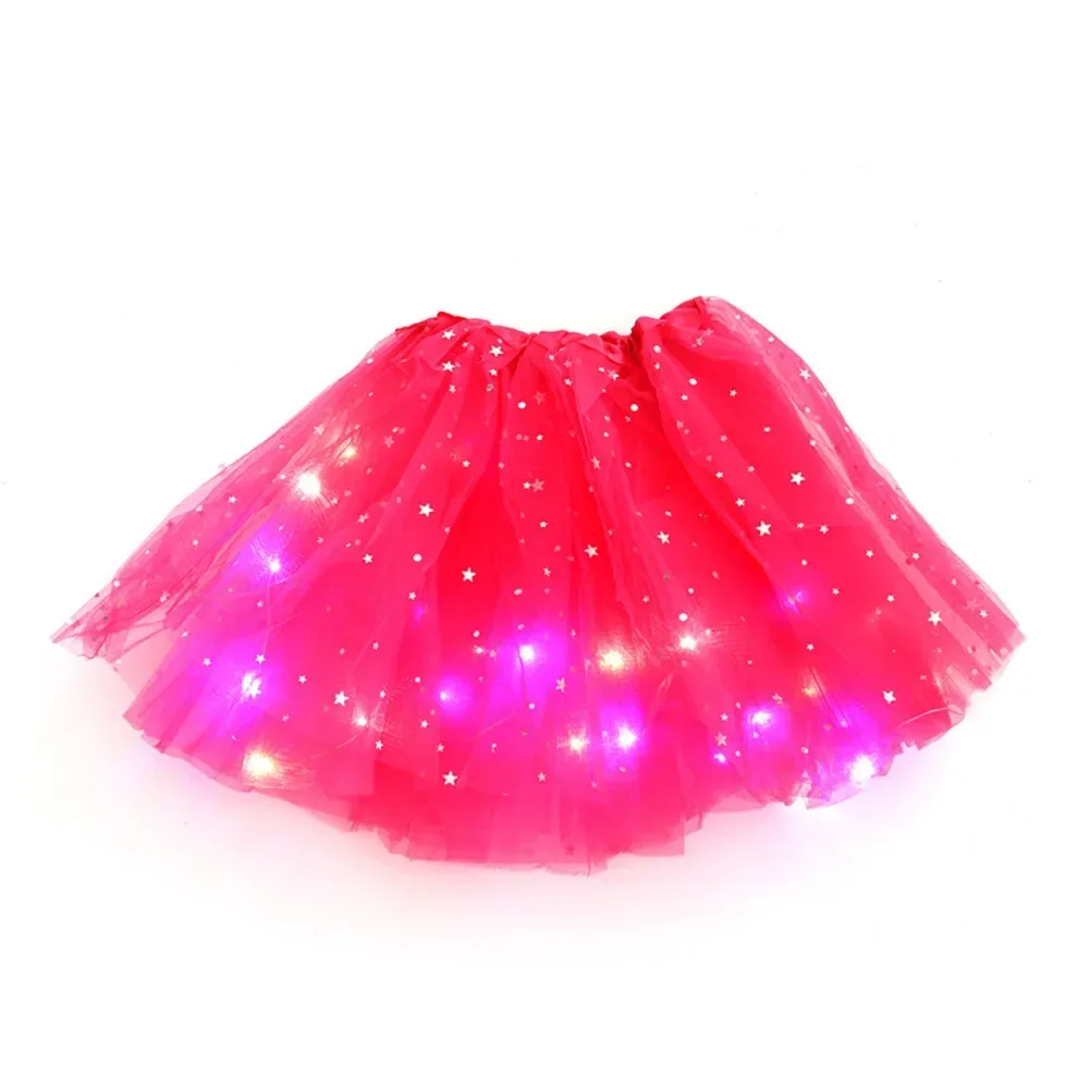 LED Glowing Light Up Girls Tulle Skirt Summer Neon LED Short Tutu Dance Ballet Dancewear for Adult Kids Birthday Gifts