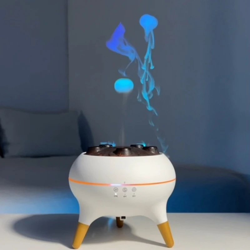 Jellyfish Smoke Ring Aroma Diffuser Humidifier, Colorful Flame Light Quiet Large Mist Desktop Home Fragrance Sprayer