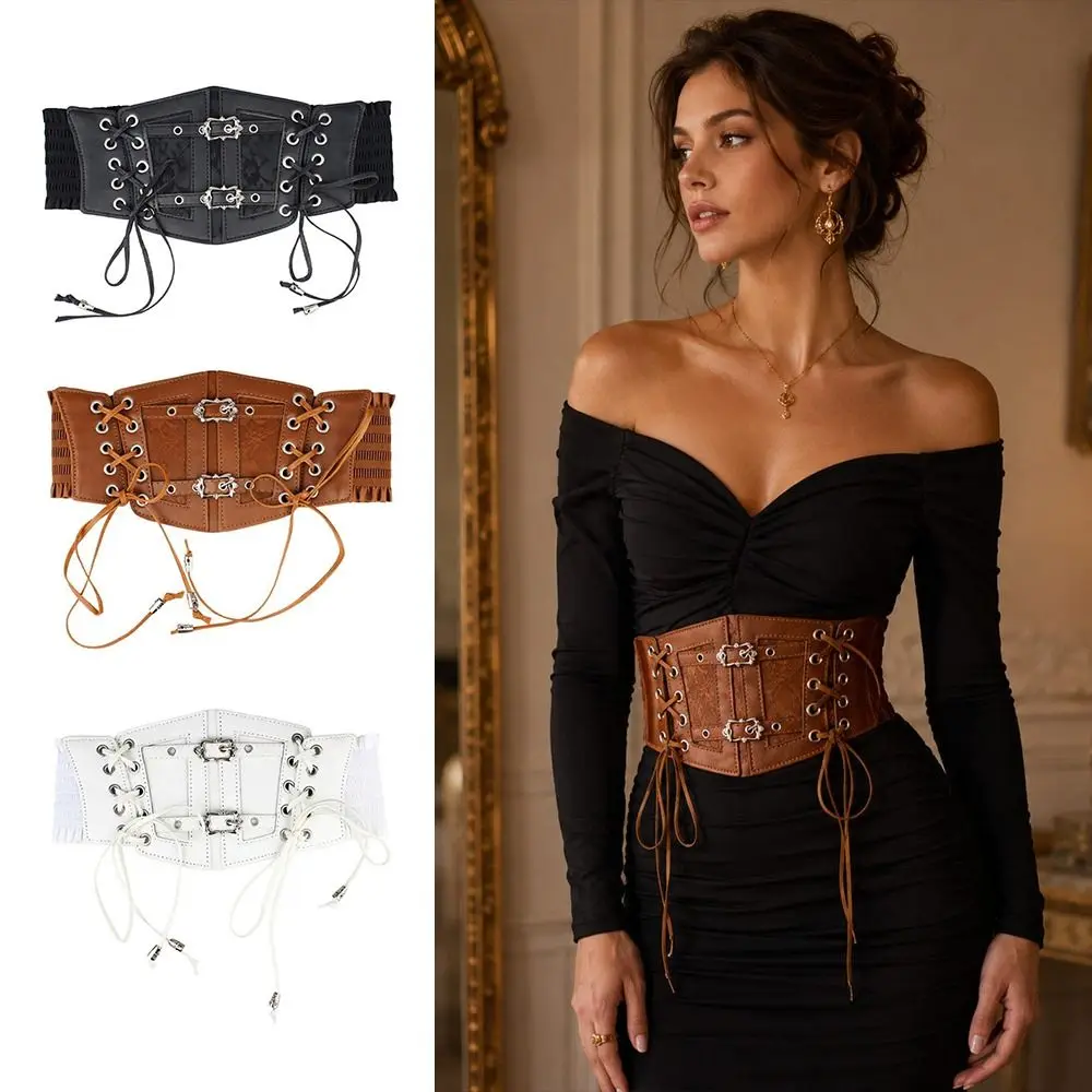 Fashion Gothic Corset Waist Belt Wide Lace Waistband Strap Slimming Retro Elastic Cummerbund for Women