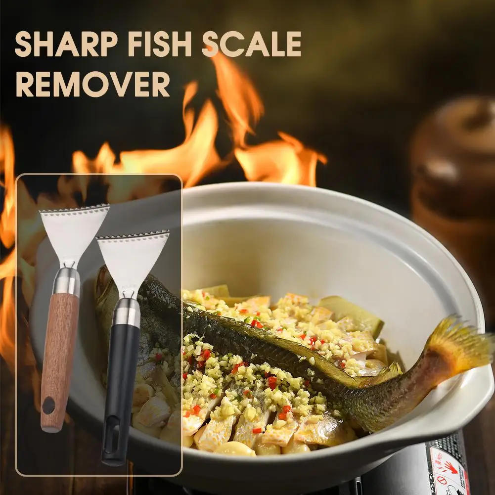 

304 Stainless Steel Fish Scale Remover Wood Handle Kitchen Tool Cleaning Scale Scraper Kit Planer Gadgets Fish Fish F1F6