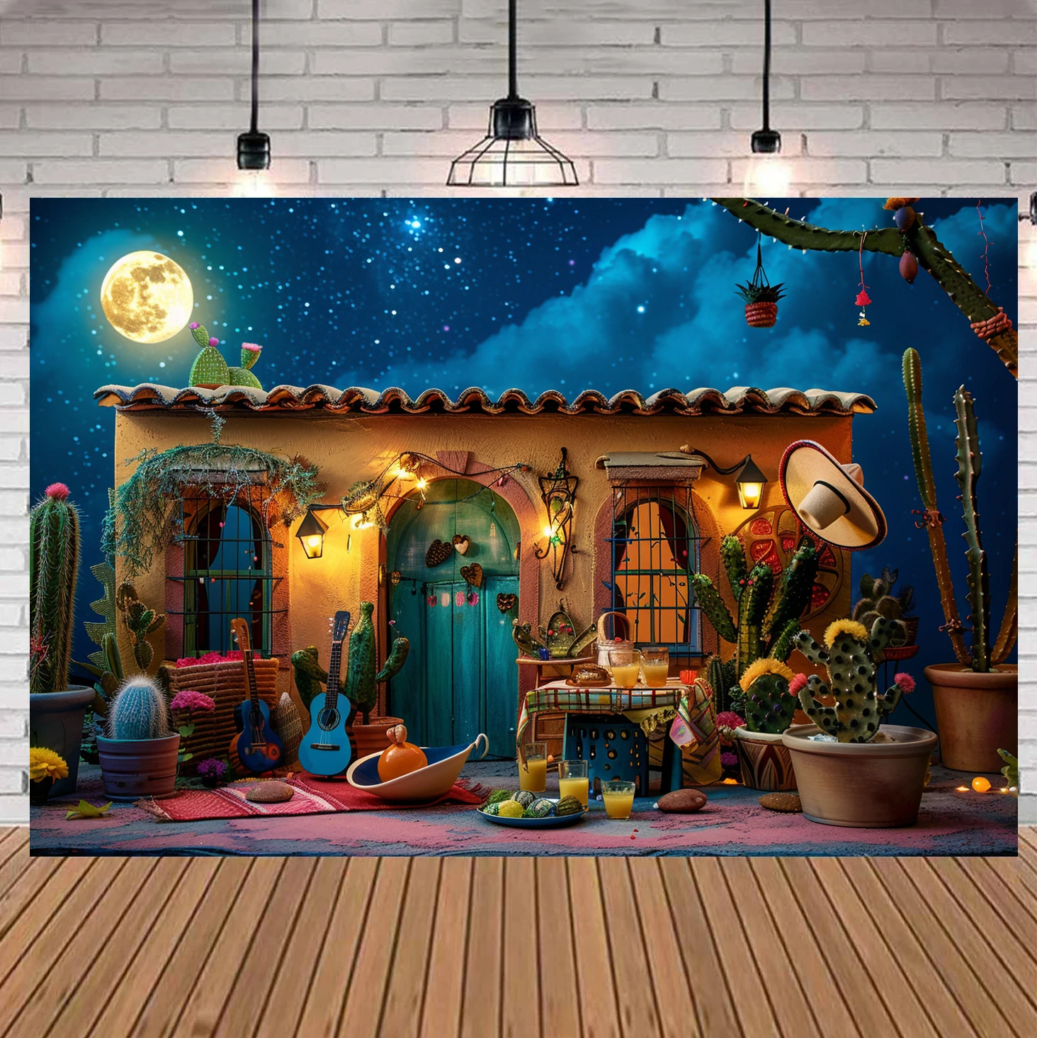 5×3 ft Building Backdrop Music Magic Forest Cabin Moon Background Home Decorations Night Landscape Camping Themd Party Backdrop