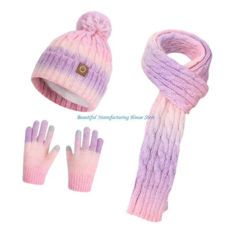 E56A Set Sarung Tangan Syal Topi Musim Dingin Anak-anak Pakaian Tangan Dasi Rajut Tebal Serat Akrilik
