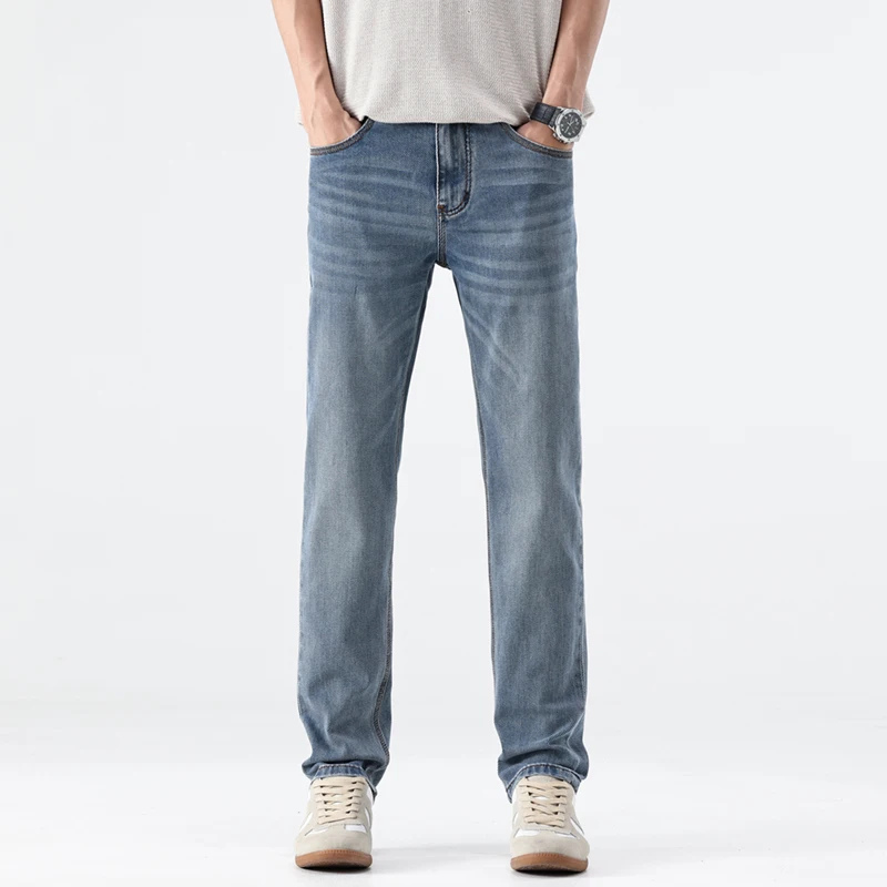 

American Vintage Casual Cool Premium Quality Minimalist & Versatile Slim Fit Slightly Straight Lyocell Denim Jeans for Men