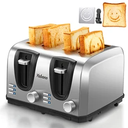 Yabano 4 Slice Toaster, Toaster with Extra Wide Slot and 7-Shade Settings, Defrost and Reheat Function