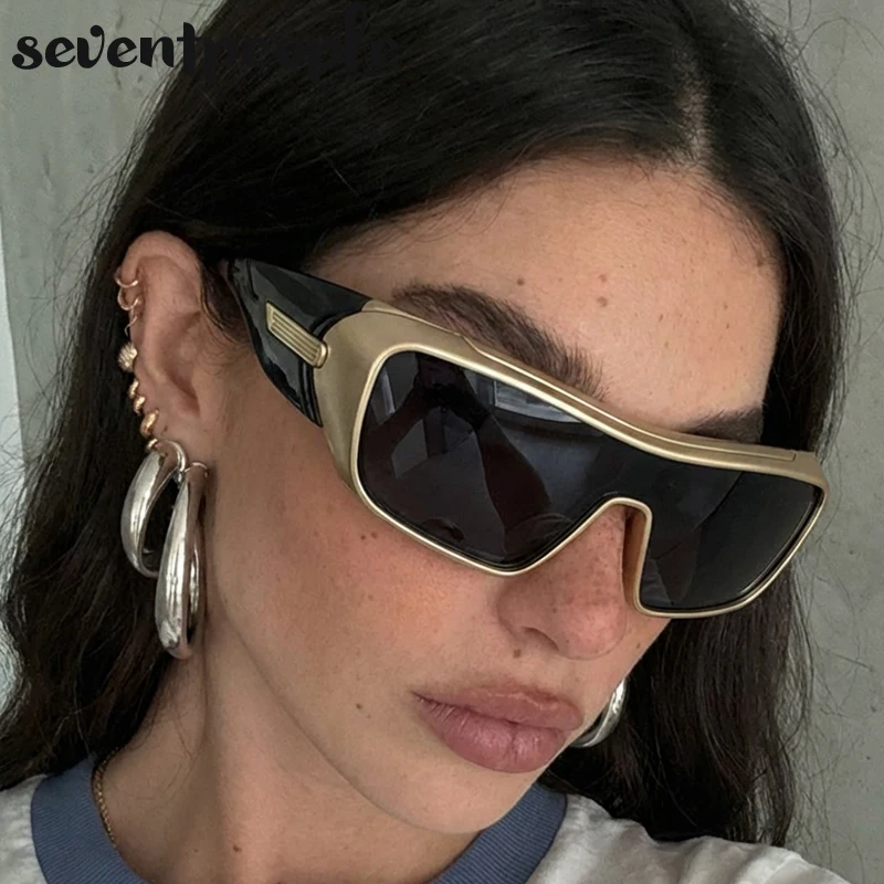 

Y2K Oversized One-Piece Sports Sunglasses Women 2025 Luxury Brand Vintage Shield Punk Sun Glasses Trendy Wrap Around Shade UV400