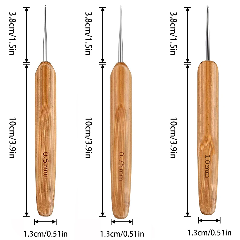 Крючок для дредов, игла для парика, 1/2/3 крючок, игла для наращивания волос, инструмент для плетения 0,5 мм/0,75 мм, бамбуковый Держатель для игл