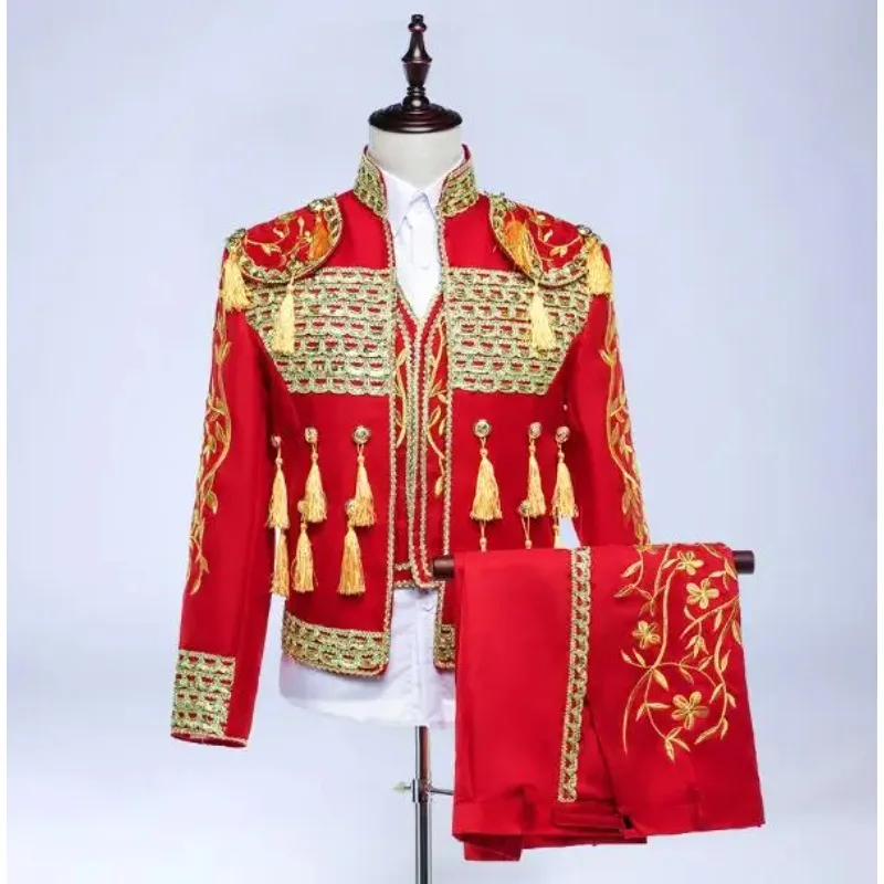 Everbright Store Men's Spanish Matador Clothing Stage Bull Dance Clothing Embroidered Tassel Three-piece Set
