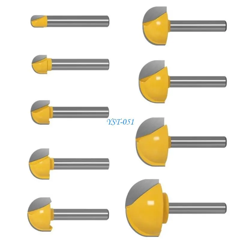 E15A 9Pcs Carbides Ball Nose Routers Bit For Wood Carving And Edges Profiling In Various Size 6.35~30Mm Diameter