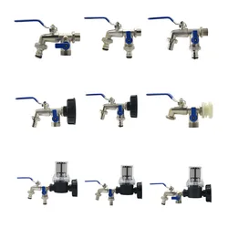1/2'' Thread IBC Water Tank Connector 2-Way Garden Hose Irrigation Faucet Adapter S60 Tap Joint Replacement Fitting Ball Valve