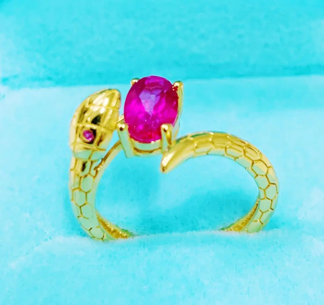 

ZECAA Pink Topaz Fine Jewelry Woman Pink Topaz Snake Ring With Natural Pink Topaz Gemstone 5*7mm Silver Pink Topaz Snake Ring