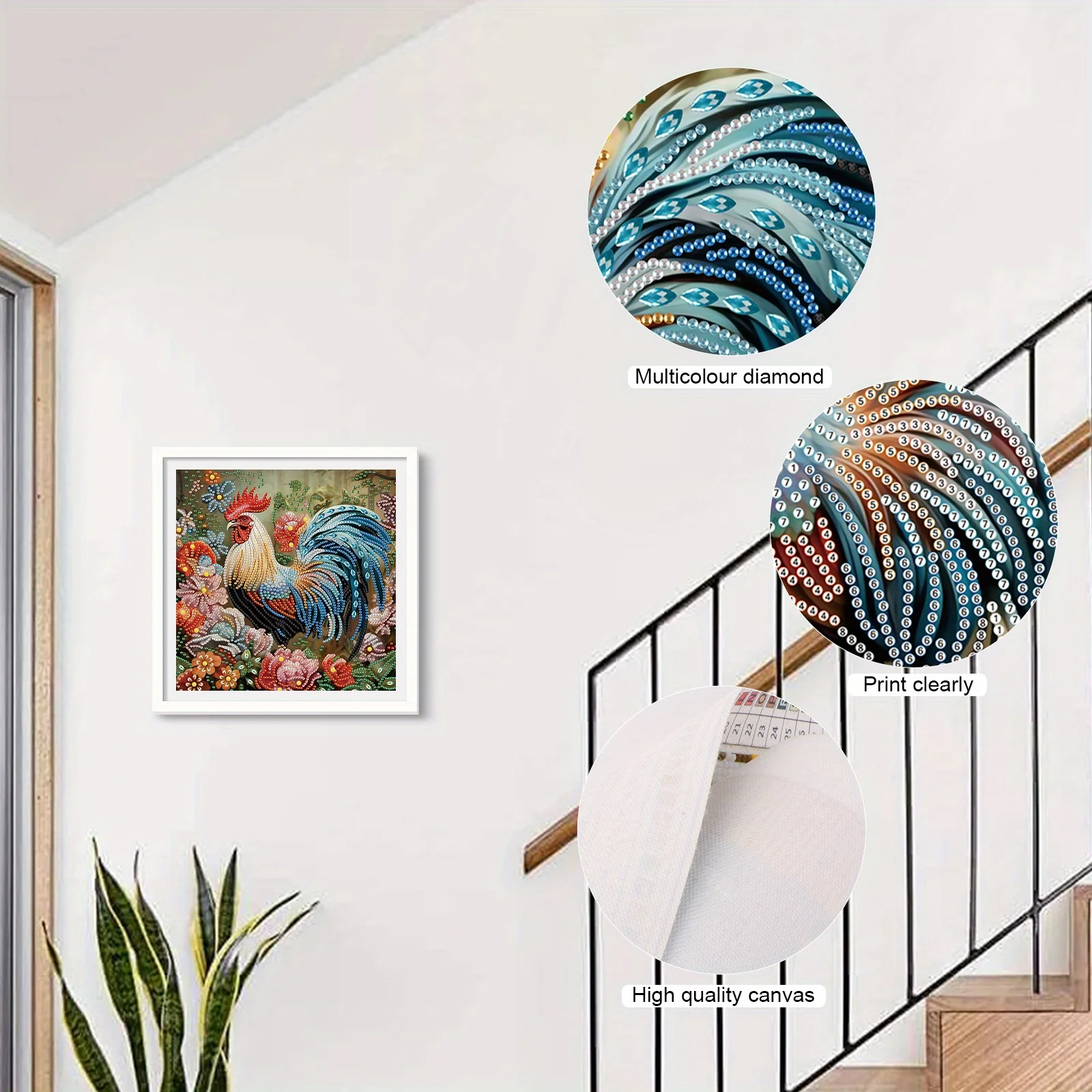 DIY Rooster and Flower 5D Special Shape Diamond Art Kits for Beginners,Diamond Art Painting Kits for Home Wall Decoration Gift