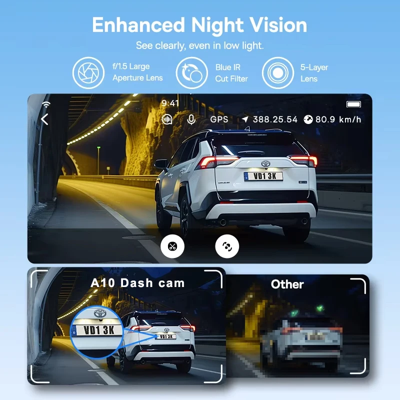 ANSVICAM 4K Dash Cam مسجل أمامي وخلفي مدمج GPS ADAS 2K كاميرا خلفية للرؤية الليلية 24H وضع ركن السيارة WiFi App التحكم