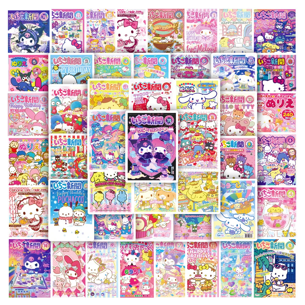 50Pcs/Set Kawaii Sanrio Stickers Anime Cartoon Hello Kitty Kuromi My Melody Diy Material Waterproof Graffiti Stationery Sticker