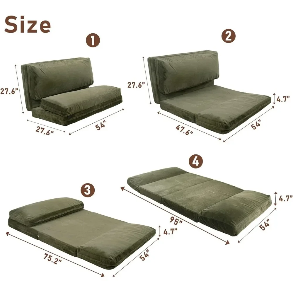 Bean Bag Bed Folding Sofa Bed Floor Mattress For Adults, Extra Thick And Long Faux Fur Floor Sofa With Washable Cover|