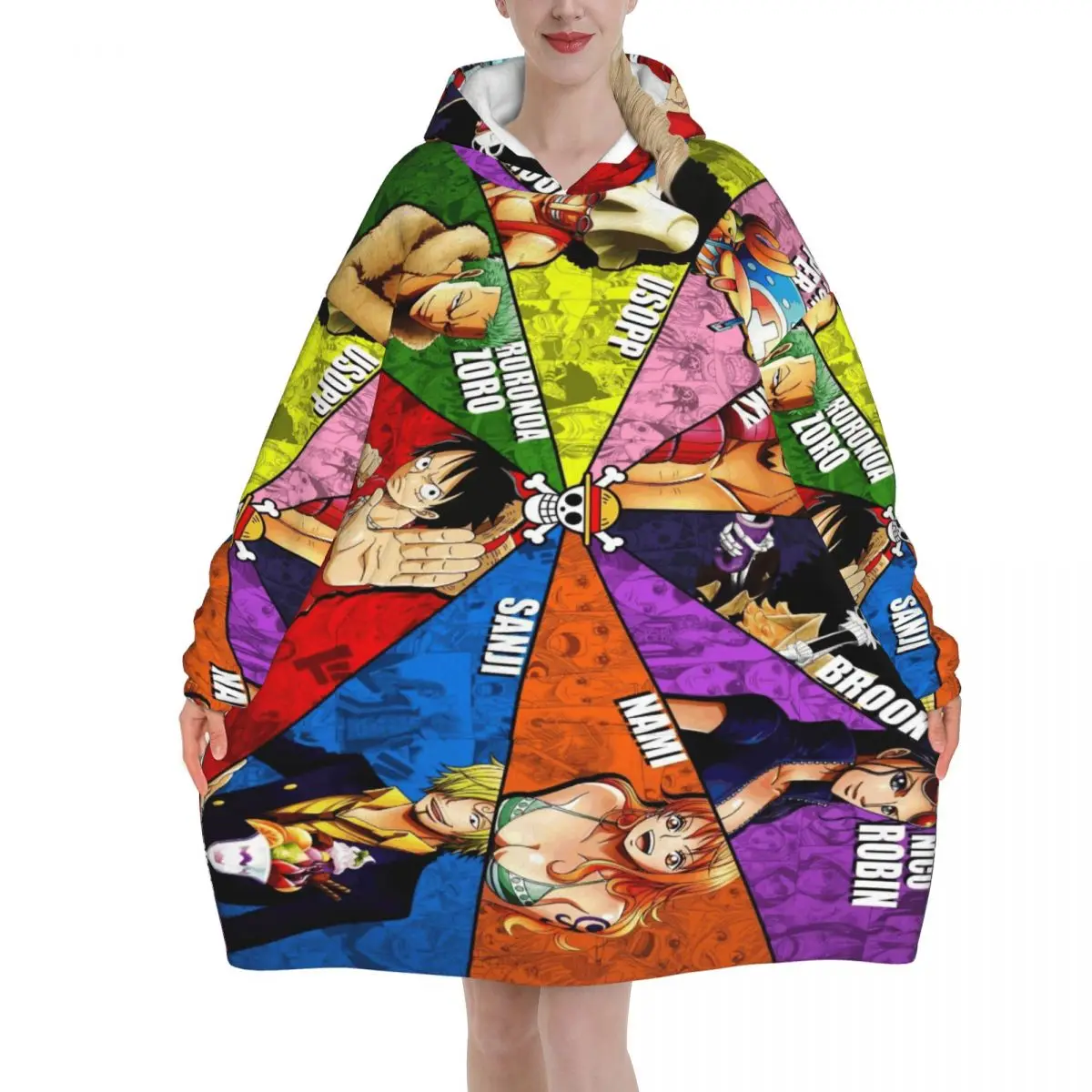 

Luffy Zoro Tony Chopper, носимое одеяло в стиле аниме, толстовка с капюшоном для женщин и мужчин, толстовка большого размера, одеяло с карманом