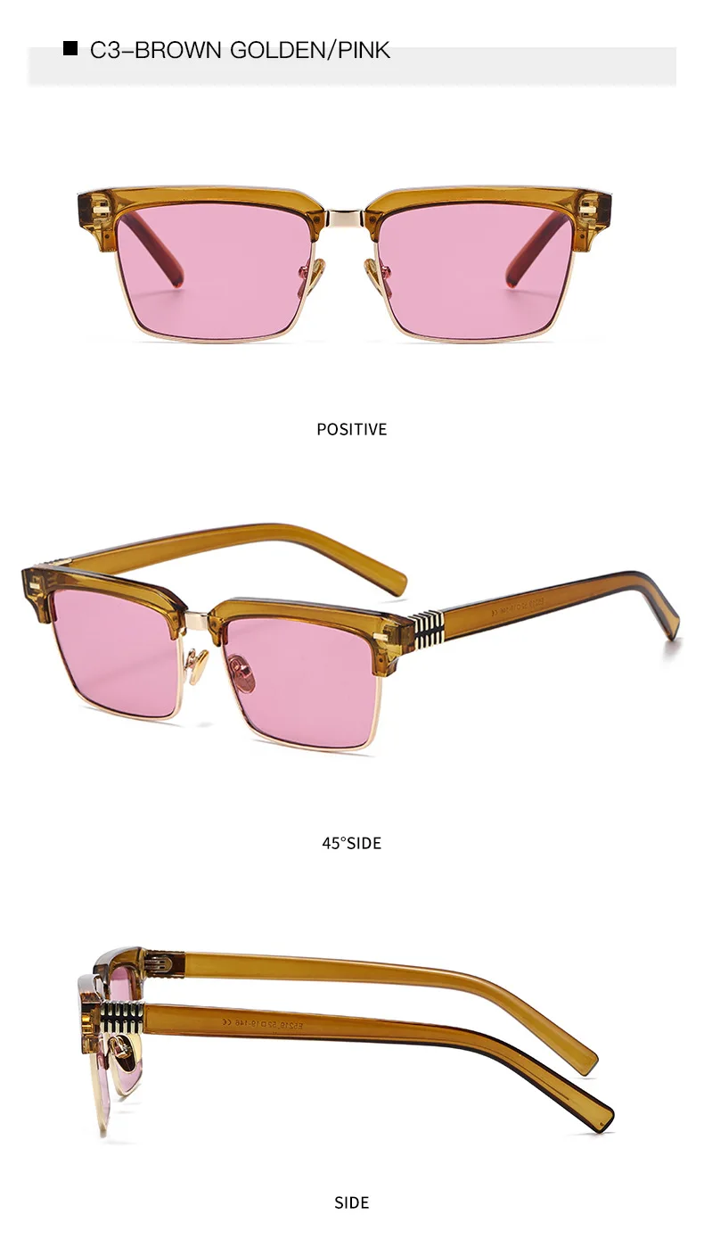 SHAUNA Fashion Nieten Halbrahmen Sonnenbrille UV400 Quadratische Anti-Blaulicht-Brille – Detail 11