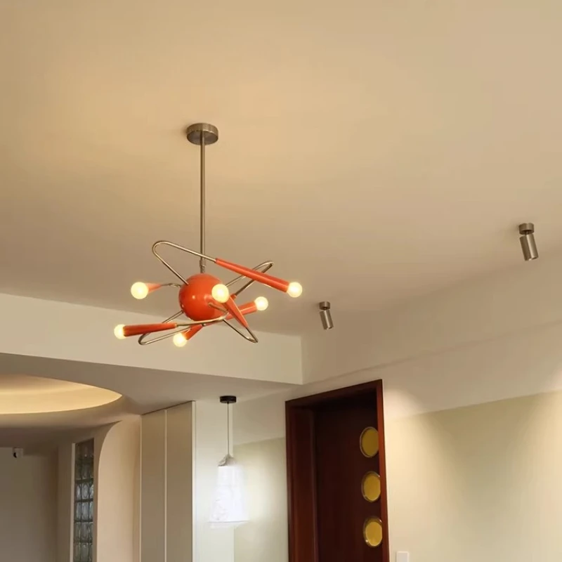 

Designer Orange Wrought Iron Pendant Lights Living Room Villa Restaurant Bedroom Hanging Lamps Decor Art LED Sputnik Chandelier