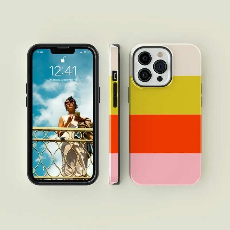 الفاخرة Clmj مخطط أصفر برتقالي وردي جراب هاتف آيفون 16 15 14 13 12 11 برو ماكس زائد الفاخرة طبقة مزدوجة الغطاء الخلفي #2