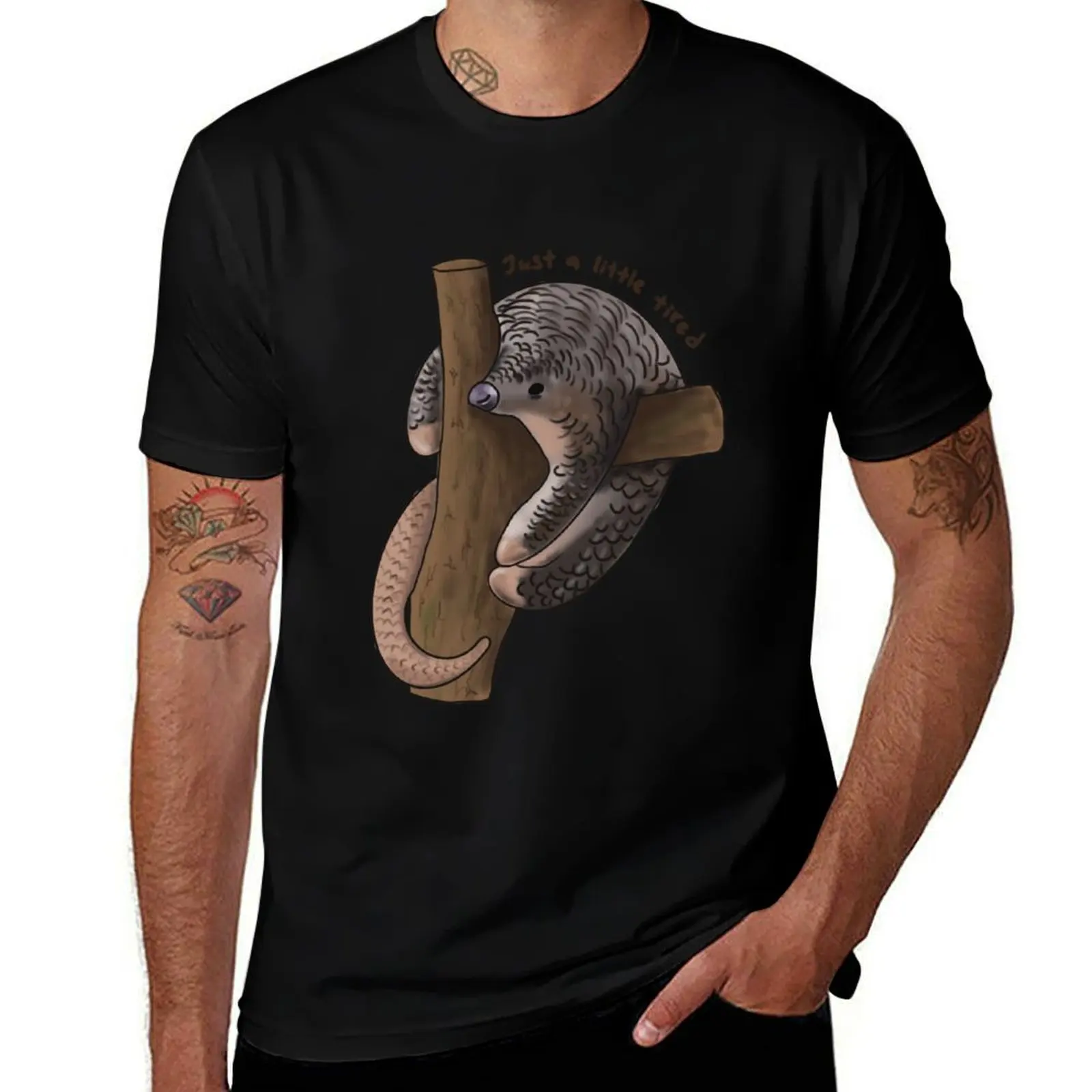 A cute but tired pangolin T-Shirt Vintage Style Printed Top