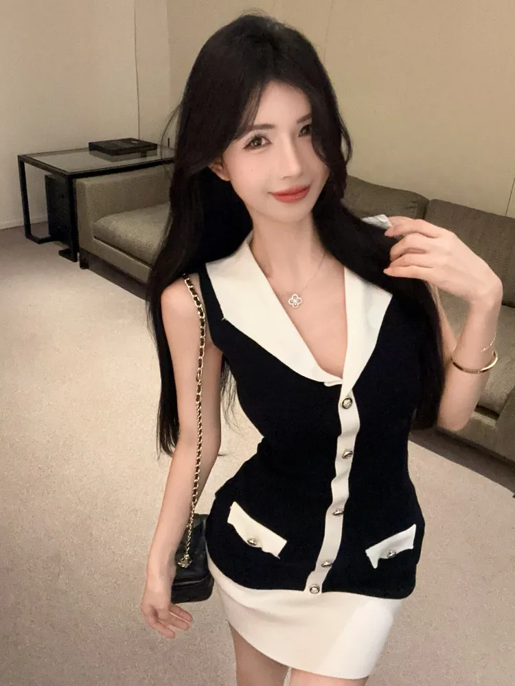 

Sexy Knitted Vest Dress Women's Slim Fit Wrap around Skirt Korean Style Commute Applicable Summer Collection Online Sales
