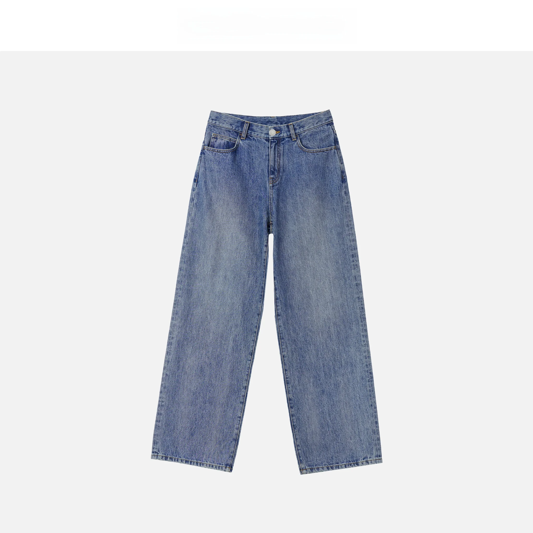 

Le Samedi Vintage Straight Leg Blue Jeans Women's Casual Pants Spring 2026 New Style High Elasticity Cotton Pure Color