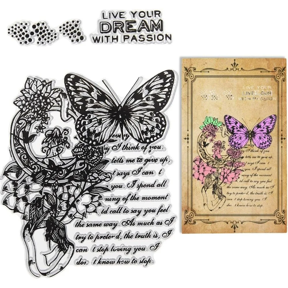 Butterfly Clear Rubber Stamp Live Your Dream with Passion Vi