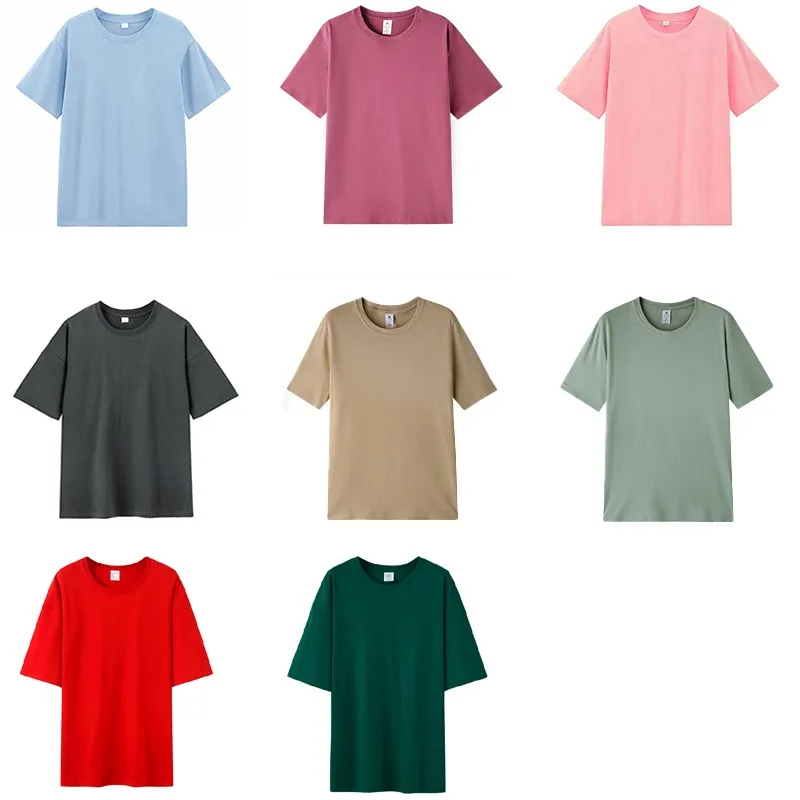 Heavyweight Pure Cotton  Color Short Sleeve T-Shirt Men Women Base Shirt White Body Top Inner Wear Extra Large Half Slee...