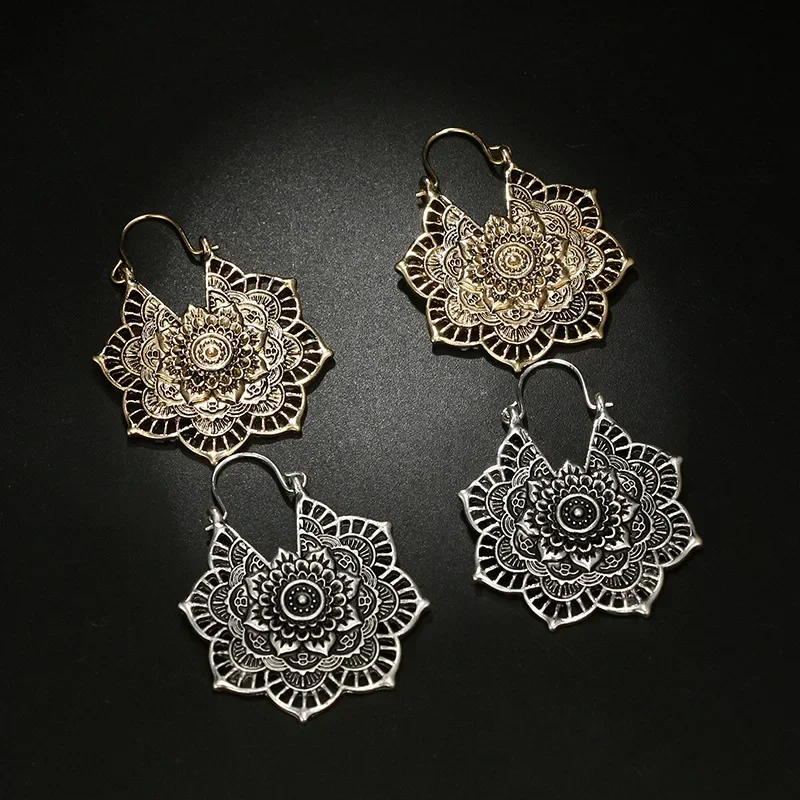 New Femme Oorbellen Antique Gypsy Indian Tribal Ethnic Hoop Dangle Mandala Earrings Boho Boucle Doreille Fashion Aretes De Mujer