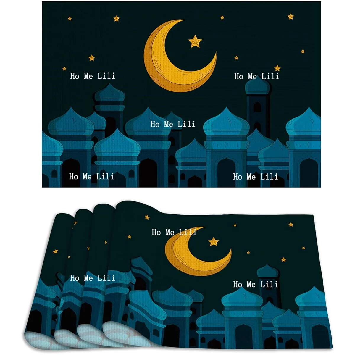 Ramadan Placemats Mubarak Eid Al Fitr Kaaba Mosque Golden Place Mats Ramandan Home Kitchen Decoration