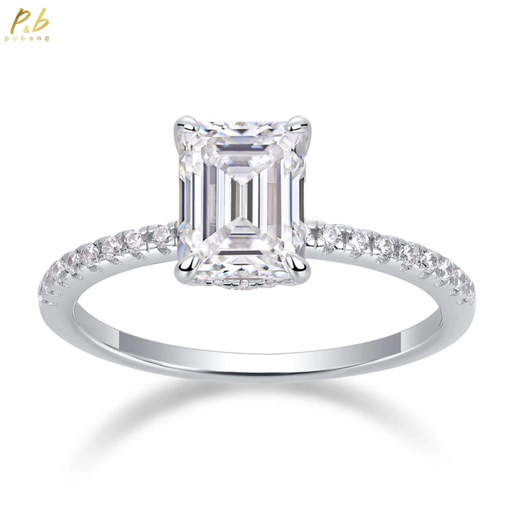 

PuBang Fine Jewelry Стерлинговое Серебро 925 пробы VVS1 3EX D Цвет Изумрудная огранка 6*8 мм Обручальное кольцо с настоящим муассанитом и бриллиантом для женщин
