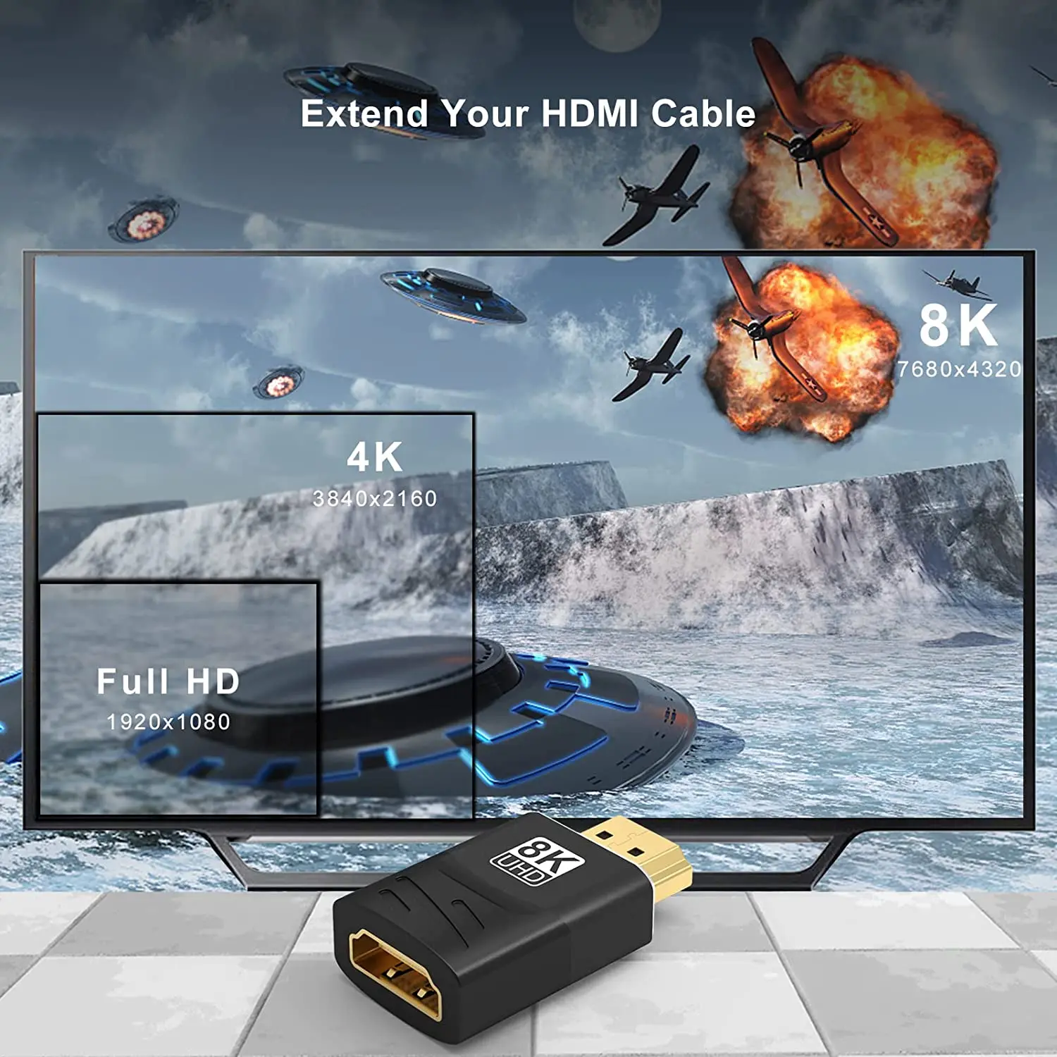 MIZIQIER 8k hdmi 2,1 adapter 90 grad männlich zu weiblich, 8 k60hz 4 k120hz konverter, 48gbps, kompatibel ps5/4, hdtv, roku, tv stick, pc – Detail 3