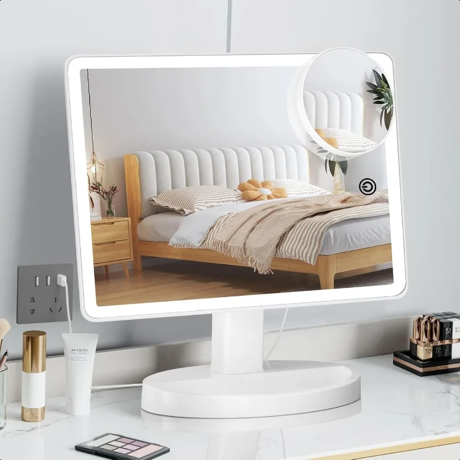 

Large Lighted Vanity Makeup Mirror with 88 LED 360 Rotation Touch Screen 10X Magnification Portable Tabletop Cosmetic Make Up M