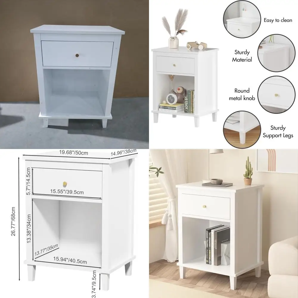 

Белая двухъярусная детская прикроватная тумбочка с ящиком и полкой для спальни