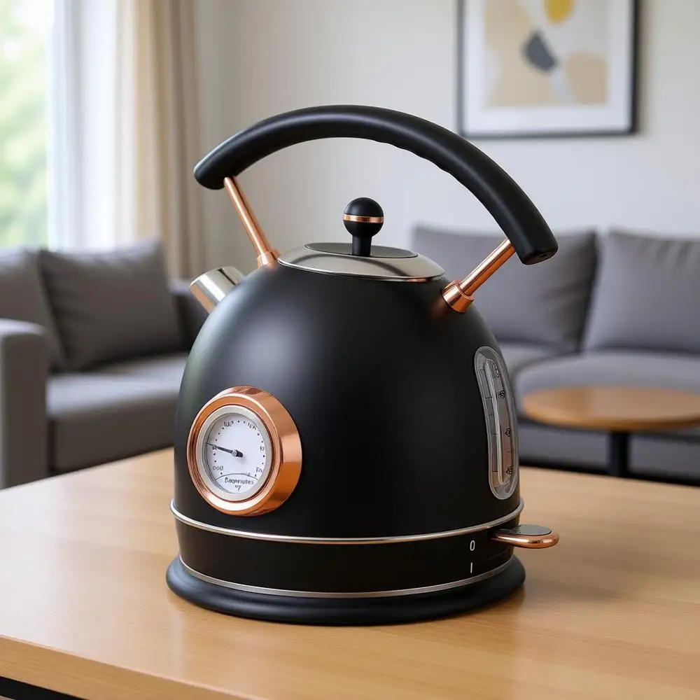 

Retro Electric Kettle Stainless Steel, 1.8L Tea Water Boiler, 1500W Quiet Boil, Temperature Gauge, Auto Shut-Off, Boil-Dry Prote