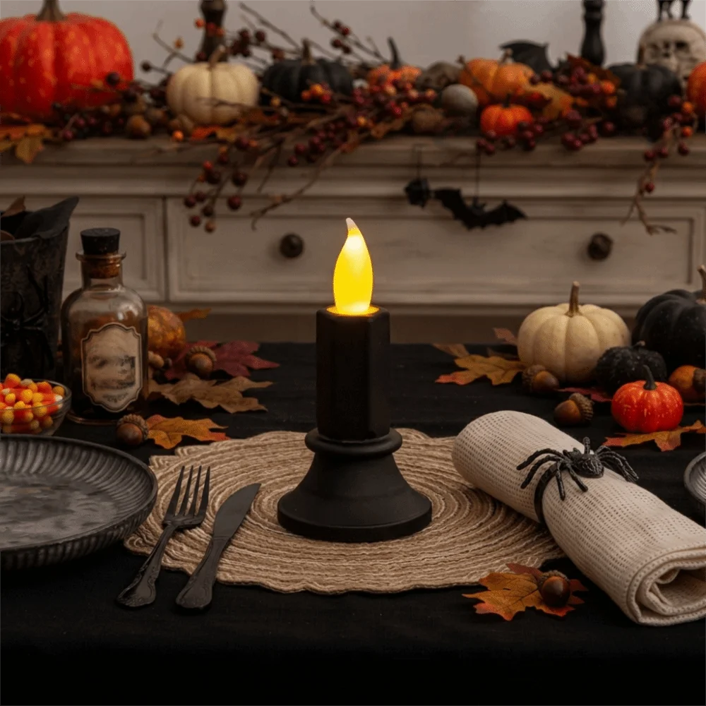 Flameless Halloween Black LED Candle Warm Light Plastic Electronic Candle Lights Simulated LED Electronic Candle Desktop