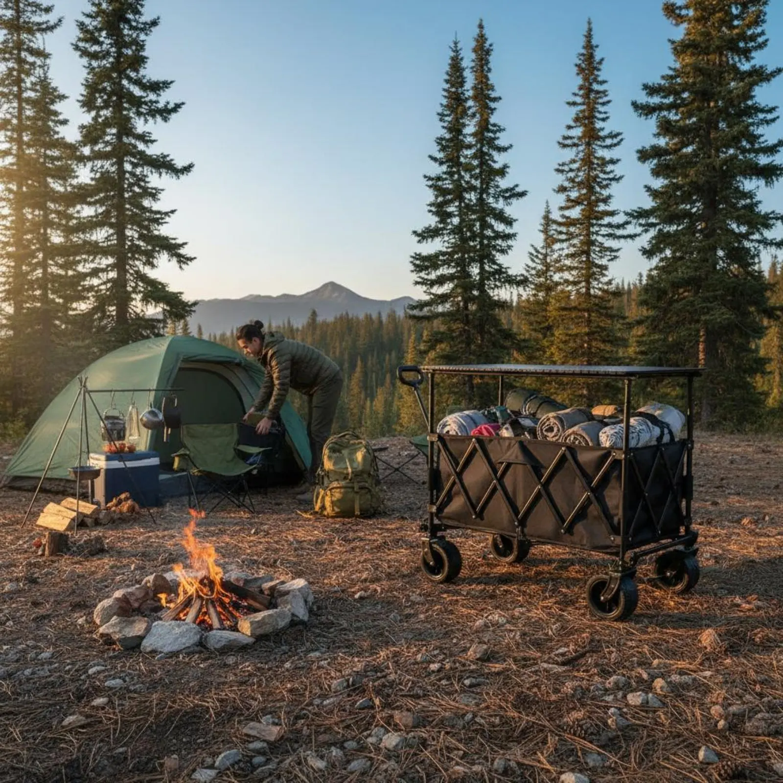 Jinli Outdoor Camping - 折りたたみ式キャンプワゴン ポータブル折りたたみ式アウトドアユーティリティワゴン 頑丈な折りたたみ式ワゴン 360 ° 回転する車輪
