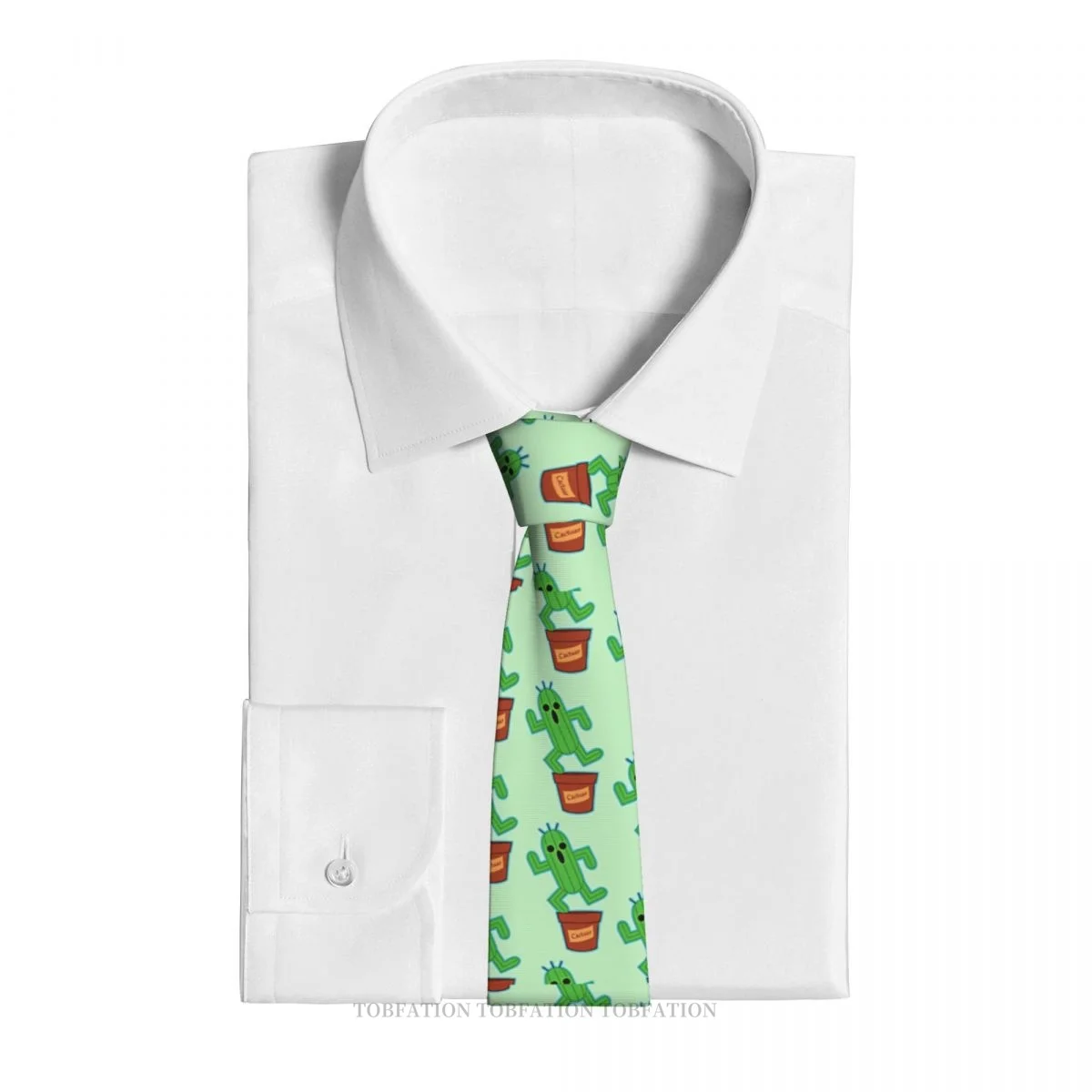 Cactuar Escaping Pot Print Ties Final Fantasy Game Casual Unisex Neck Tie Daily Wear Narrow Striped Slim Cravat