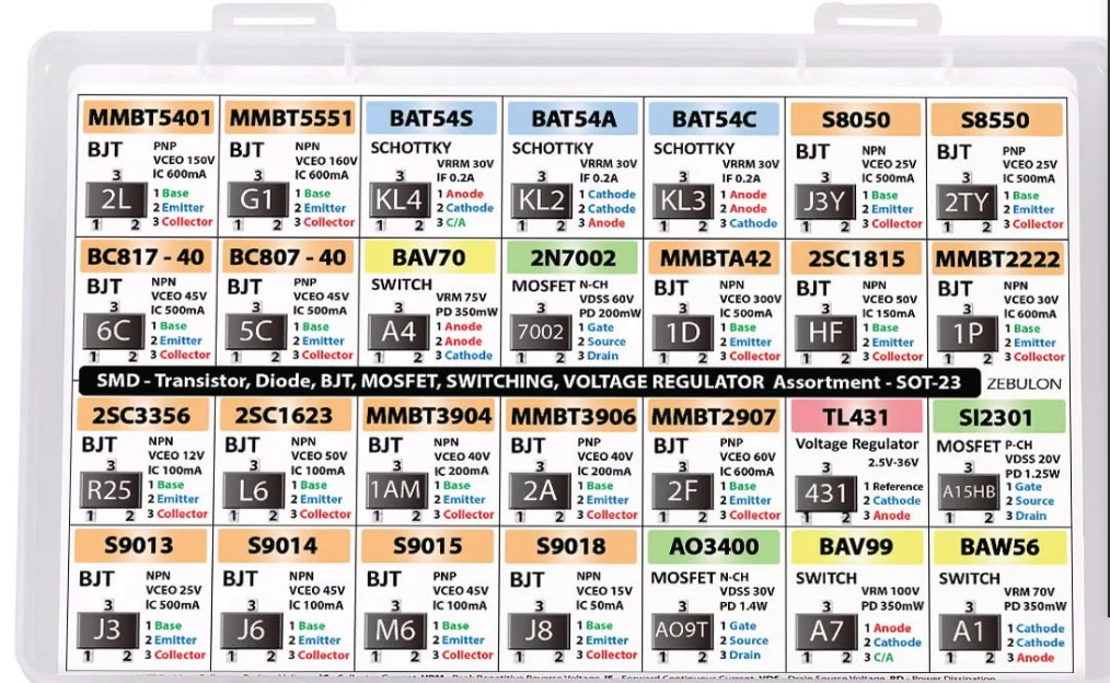 High Quality SOT-23 SMD Components Assortment - BJT Transistor MOSFET Diode Schottky Voltage Regulator 28 Types New Original image 3