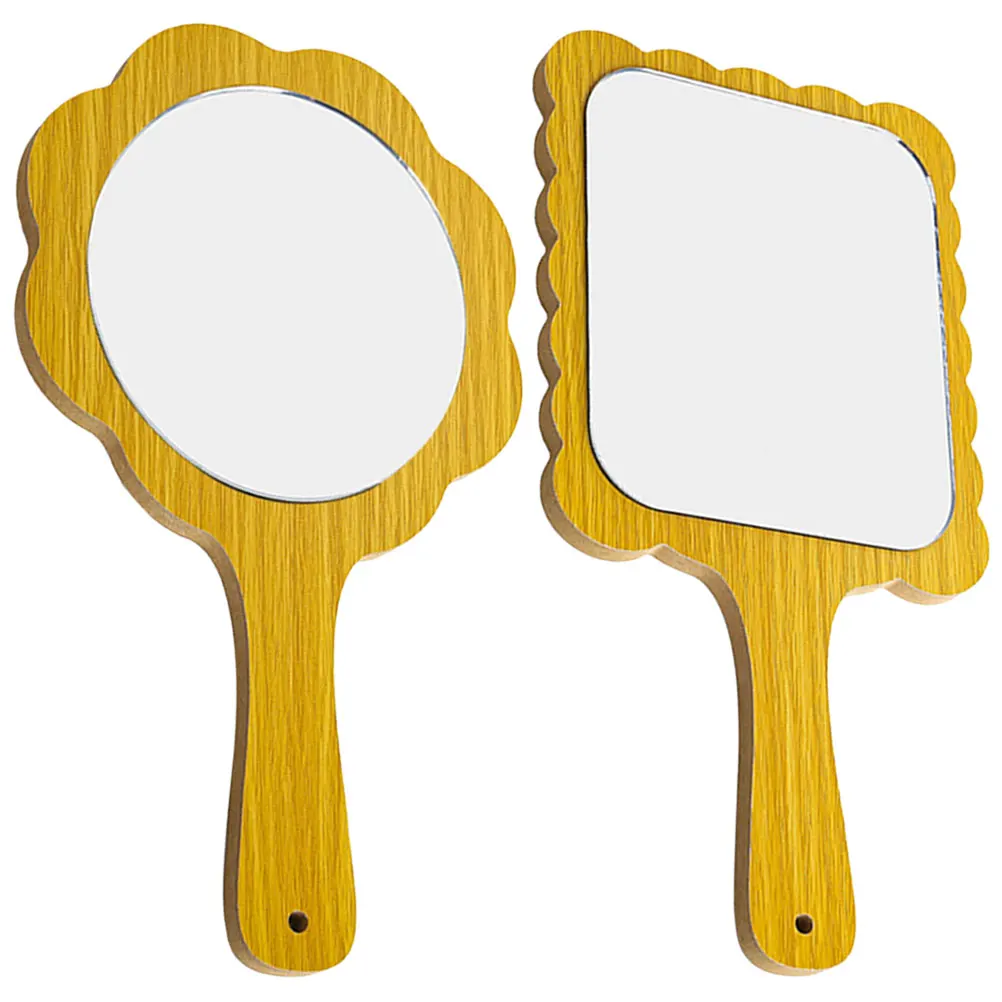

2pcs Wooden Vanity Mirror Portable H held Makeup Mirrors Beauty Salon Compact Lightweight Girls