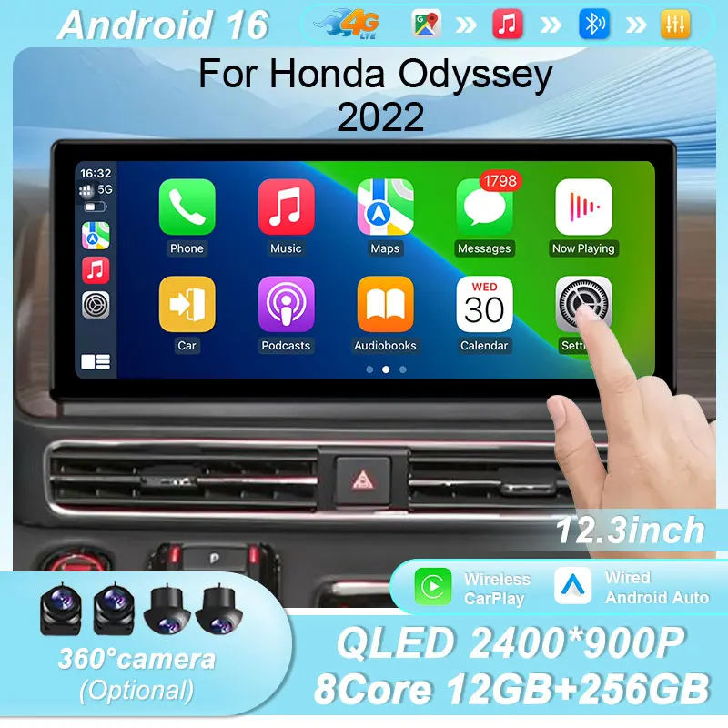 

Беспроводное CarPlay Android 16 12.3-дюймовое автомобильное радио для Honda Odyssey 2022 с GPS, Bluetooth, WiFi, DSP, IPS сенсорным экраном, мультимедиа