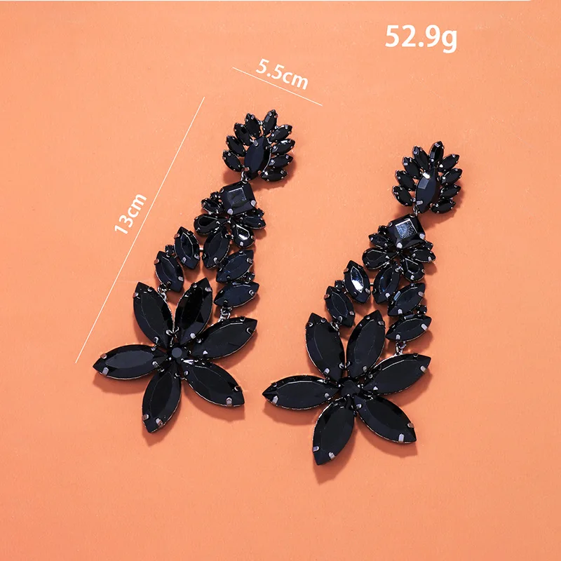 New black flower earrings exaggerated rhinestone earrings personalized stage catwalk accessories women's earrings