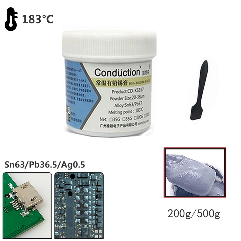 200/500gTin Soldering Welding Flux Paste Grease Sn63 25-45um Solder Pastes for SMD PCB BGA SMT Phone Repair Welding Supplies