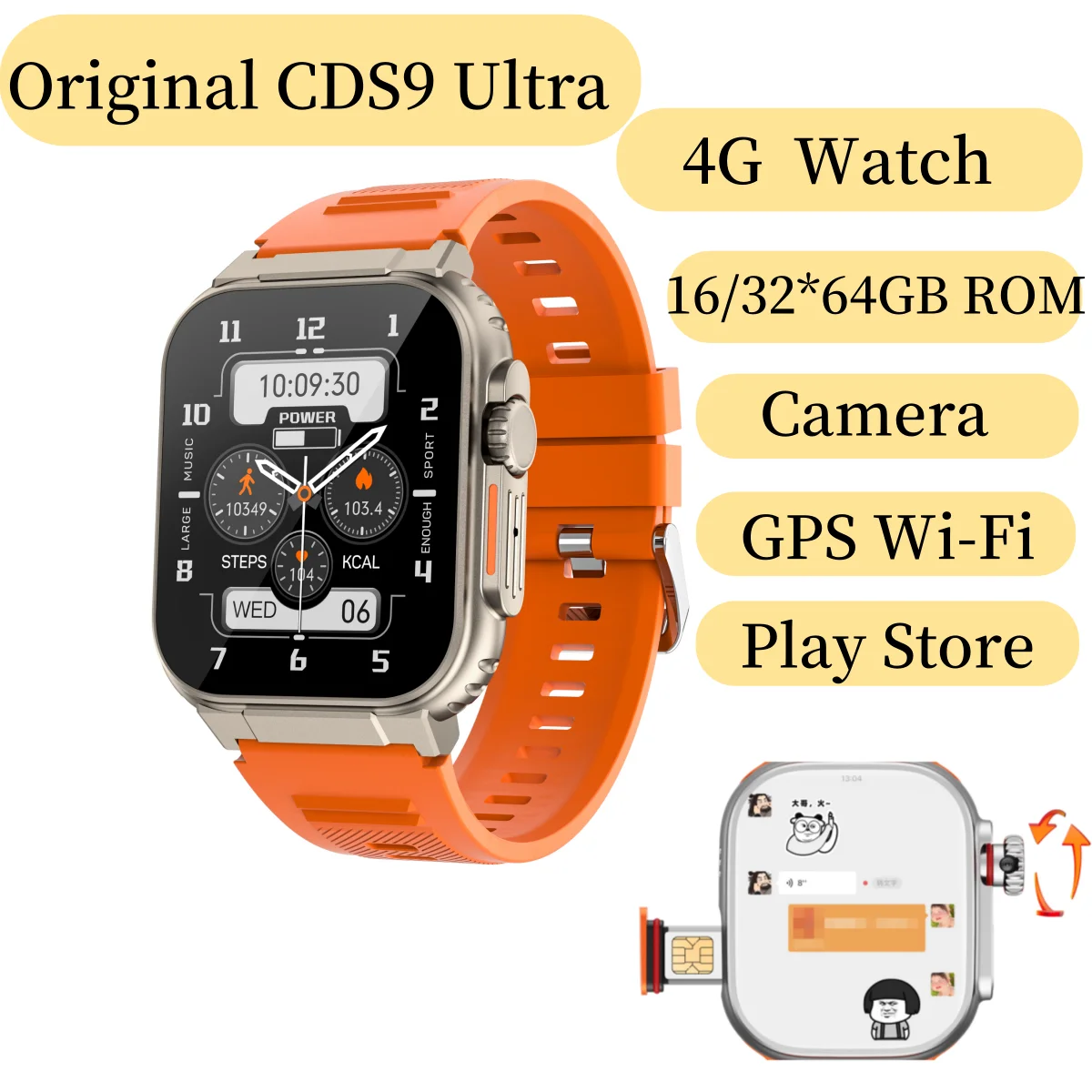 100% Originele Cds9 S9 Ultra 4G Android Smart Watch Met Roterende Camera Wifi Gps Sim Kaart 2.2 Inch Amoled Play Store Smartwatch