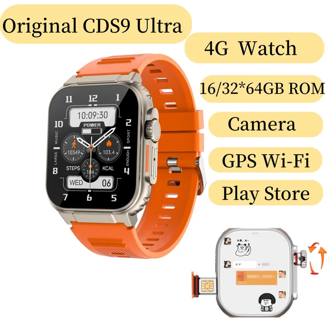 Reloj inteligente CDS9 S12 Ultra 4G Android con camara giratoria Play Store WiFi GPS tarjeta SIM 100 pulgadas Amoled 2 2 Original AliExpress 44