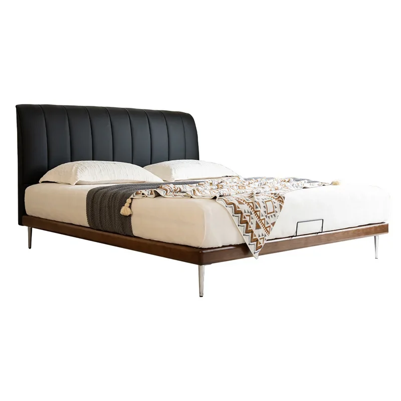 

Ancient , solid wood bed, leather, Italian style, minimalist, piano keys, master bedroom, high-end atmosphere, modern