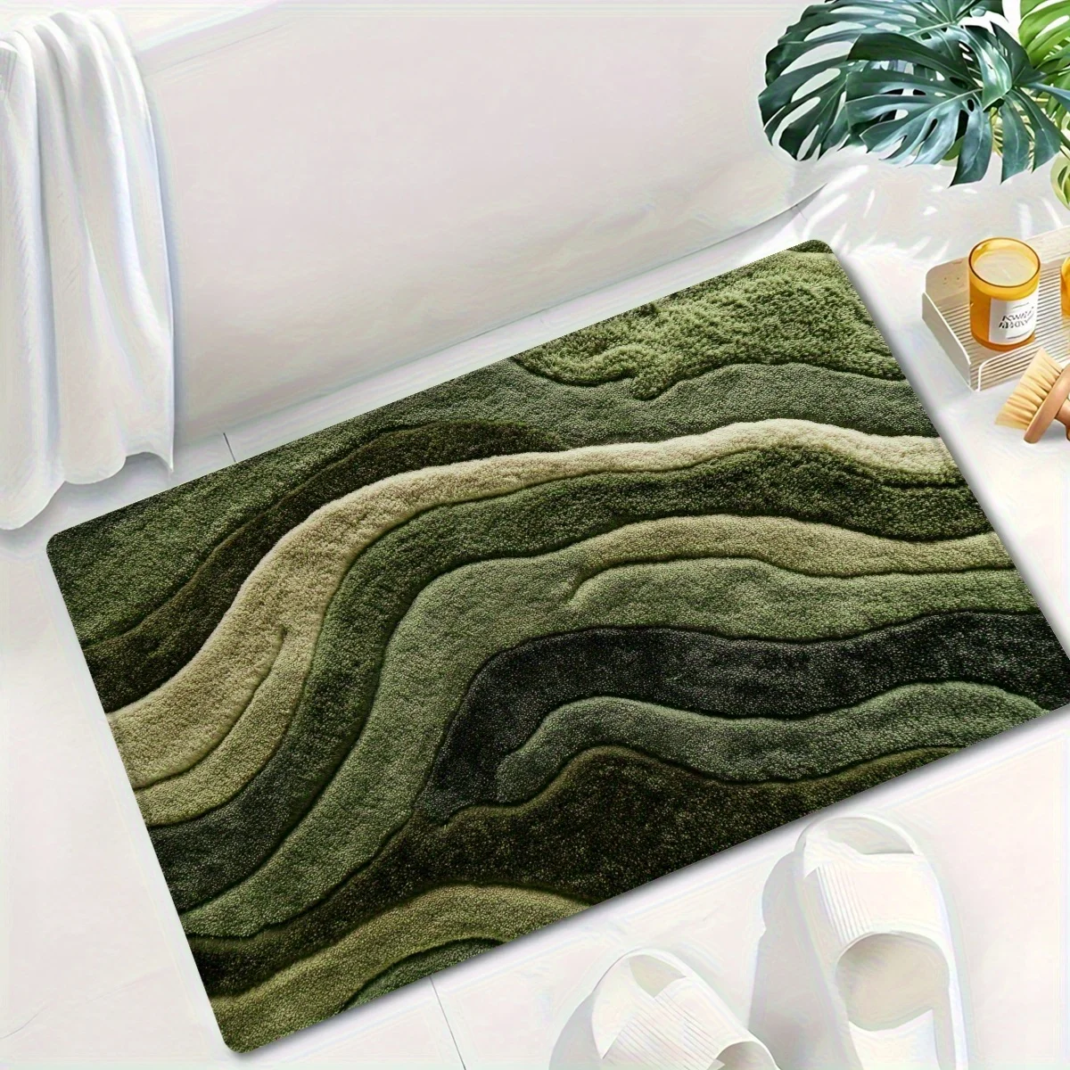 سجادة بنمط نابض بالحياة باللون الأخضر المموج، حصيرة ماصة قابلة للغسل في الغسالة للحمام وغرفة المعيشة وغرفة النوم في الهواء الطلق، ديكور المنزل #3