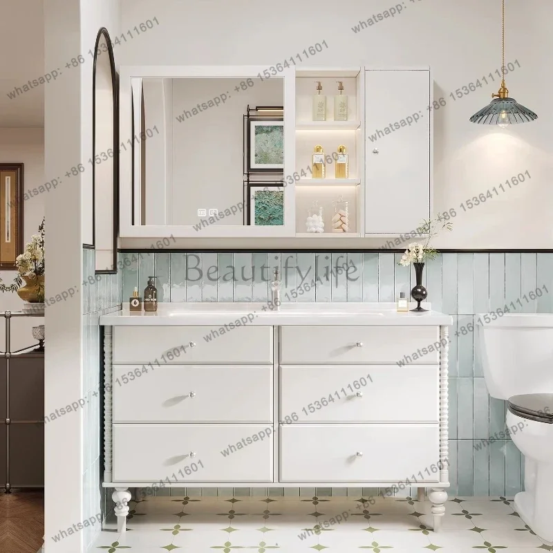 

French cream wind bathroom cabinet combination floor ceramic integrated basin toilet washbasin washstand